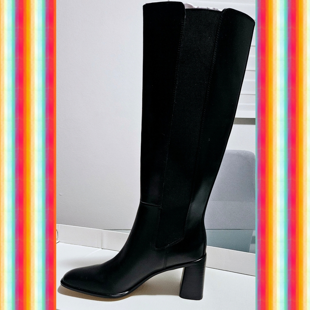 Nordstrom Black Heeled Boots Sleek Leather Design - Picture 2 of 3